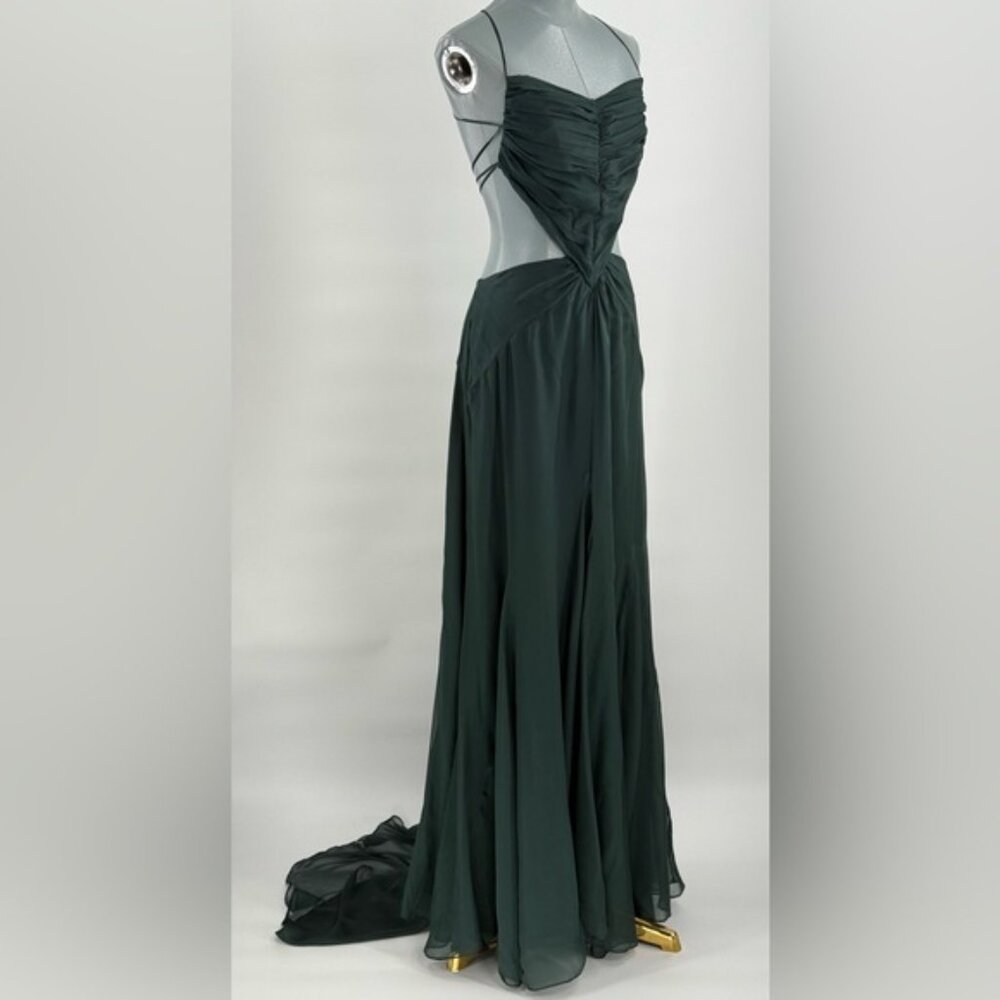 🆕 CULT GAIA 🧿 NWOT Aphea Silk Cut Out Backless Dress, Forest Green - Sz US 4 - Picture 4 of 17